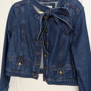 LOFT Dark Blue Jean Jacket with Bow Detail